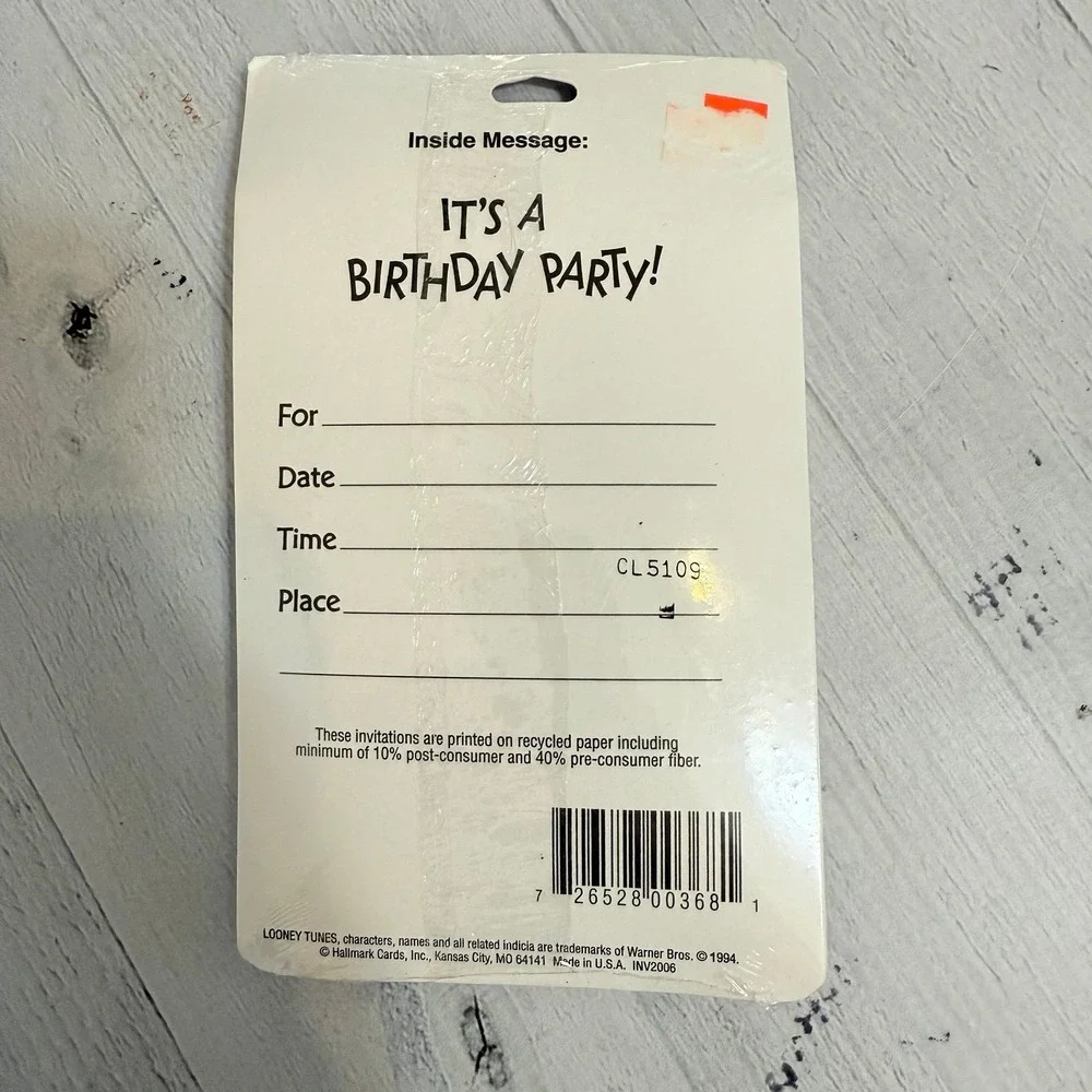 Vintage 1994 Looney Tunes Birthday Party Invitations 8 invites NEW‎